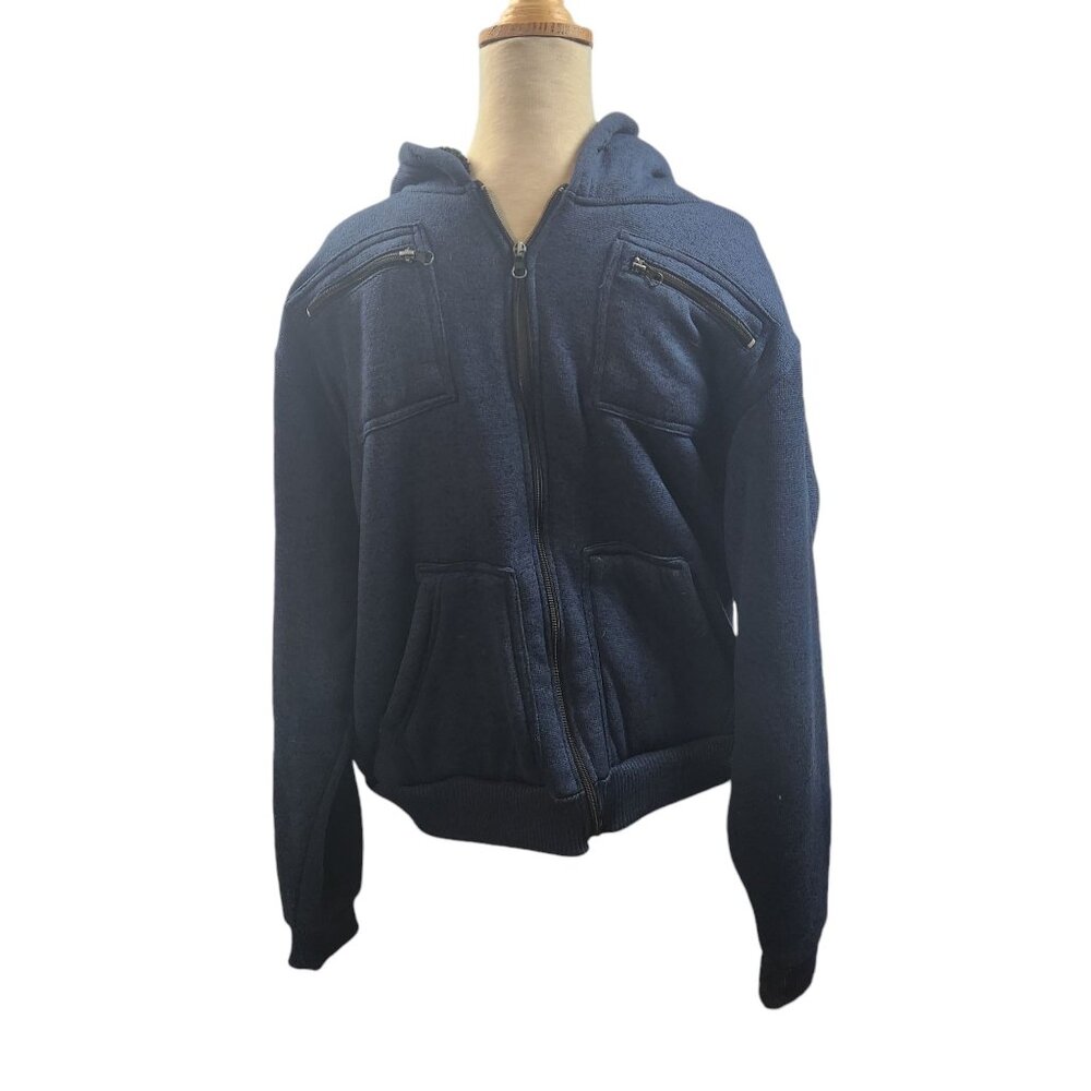 Modern Culture Mens Sherpa Lined Zip-Up Hoodie Jacket Navy Blue Size L